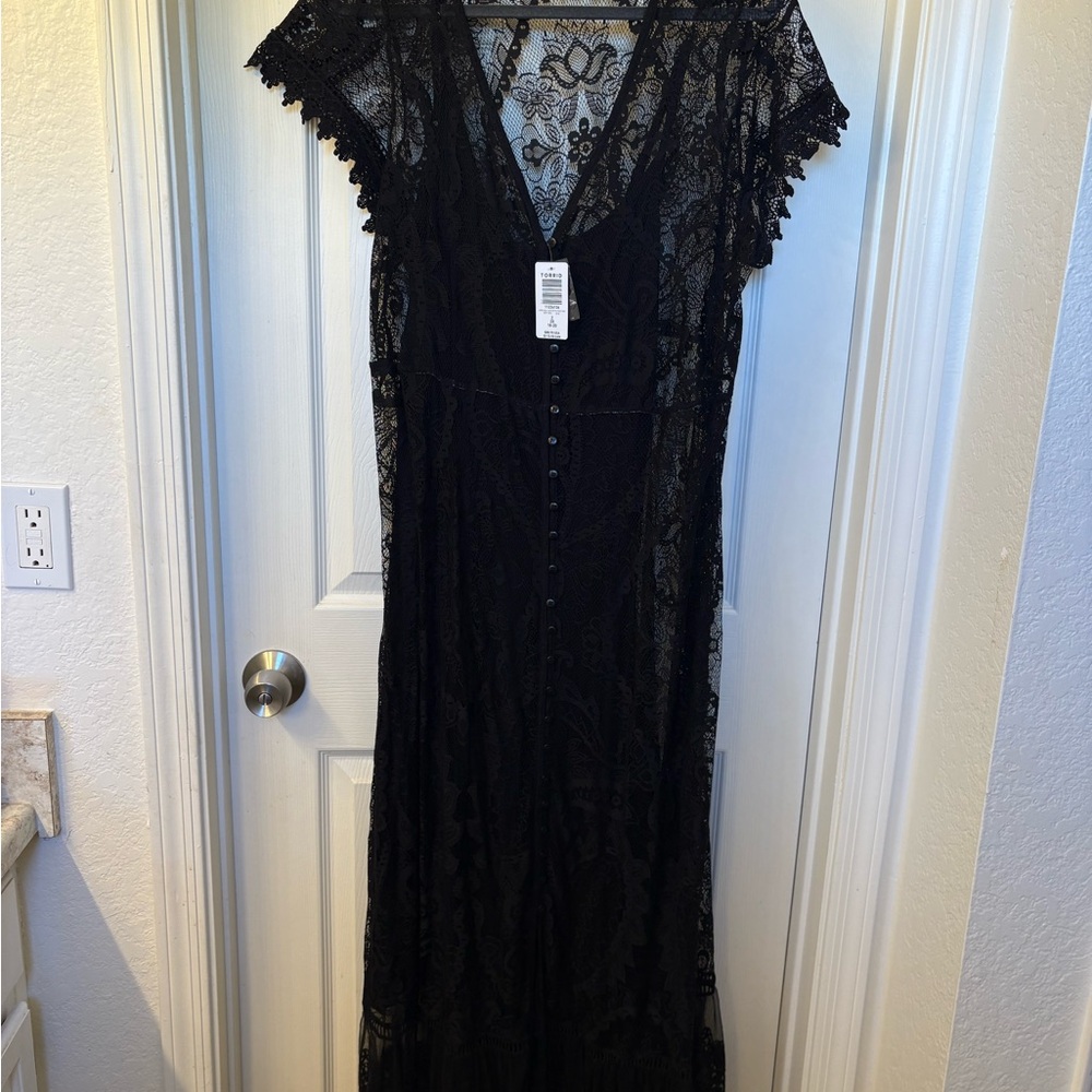 Torrid Charcoal Lace Button-Front Dress